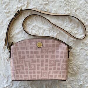 Anne Klein Classic Lion Logo Crossbody Bag Pink and Beige Purse Gold Hardware